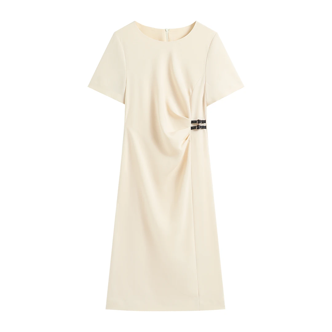 【南油虹姐】2025夏季新款捏褶收腰小个子显瘦气质轻奢小众连衣裙