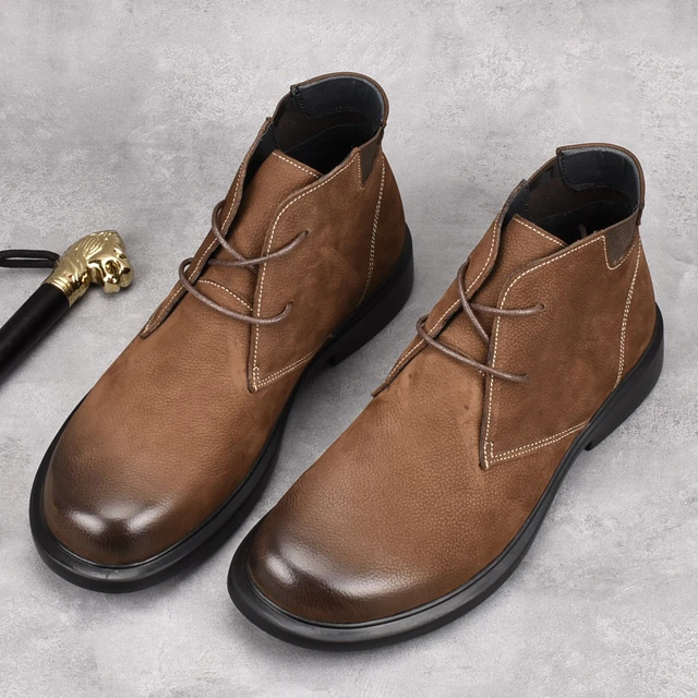 靴子男2024秋季真皮中帮皮靴复古休闲短靴时尚百搭圆头马丁靴潮流