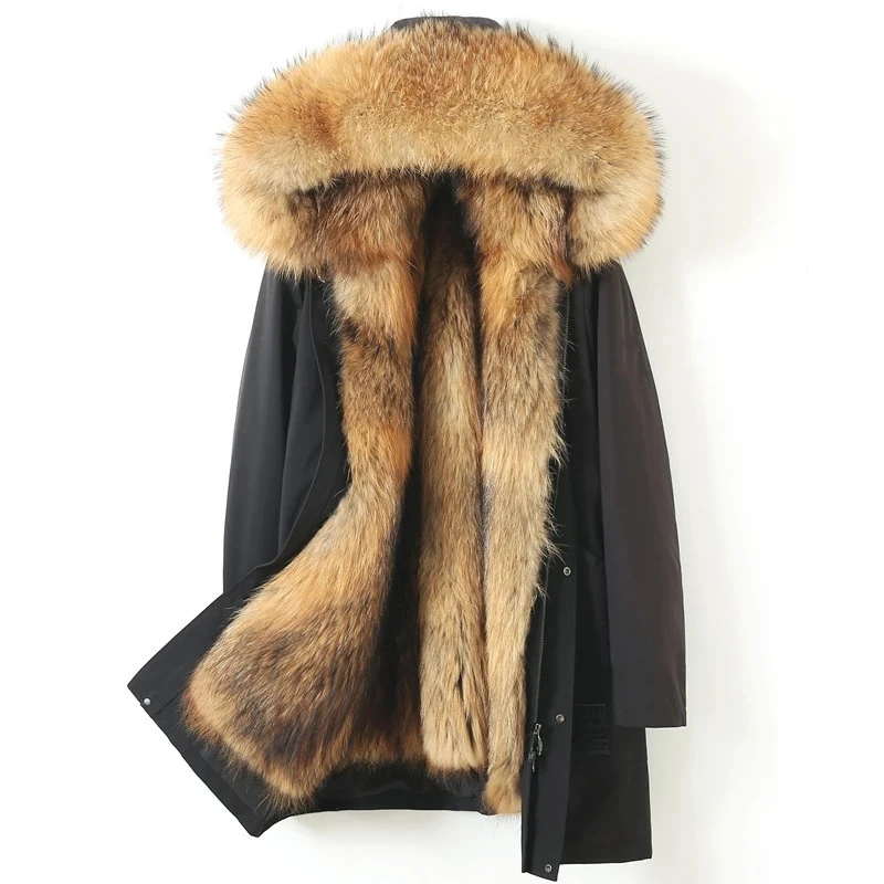 派克服男冬季貂可拆卸内胆皮毛保暖加绒加厚内胆皮衣长款大码外套