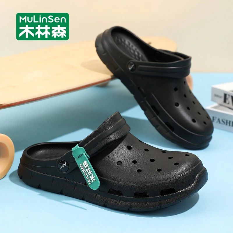 木林森包头拖男款2025新款夏季外穿防滑沙滩凉鞋休闲两用洞洞鞋男