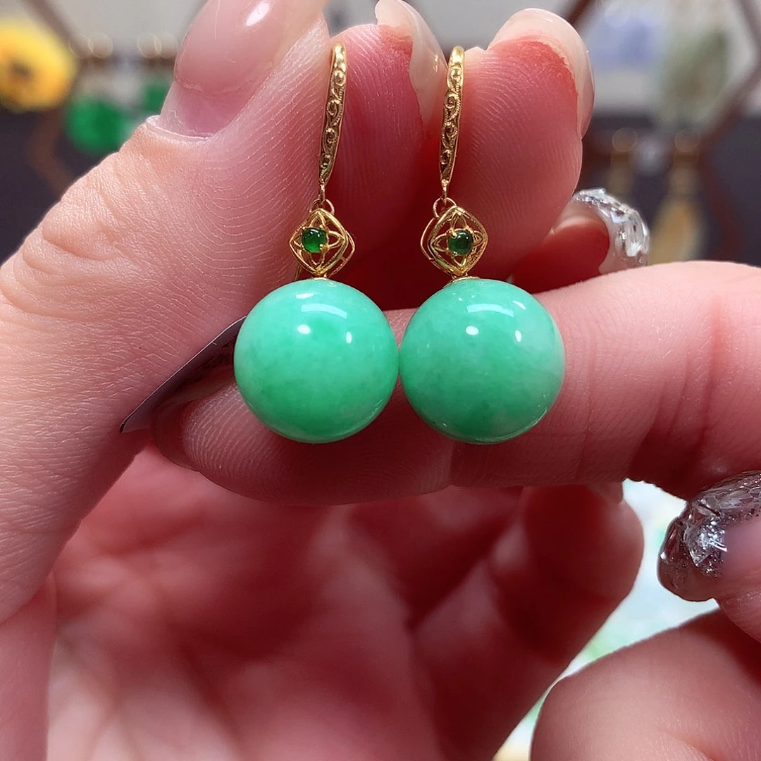 翡翠耳饰18K金镶嵌天然翡翠