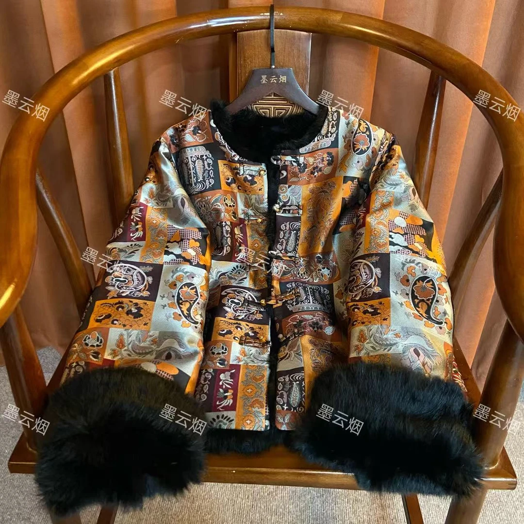 【花旗】新中式两面穿小母貂外套短外套重工刺绣女立领绣花