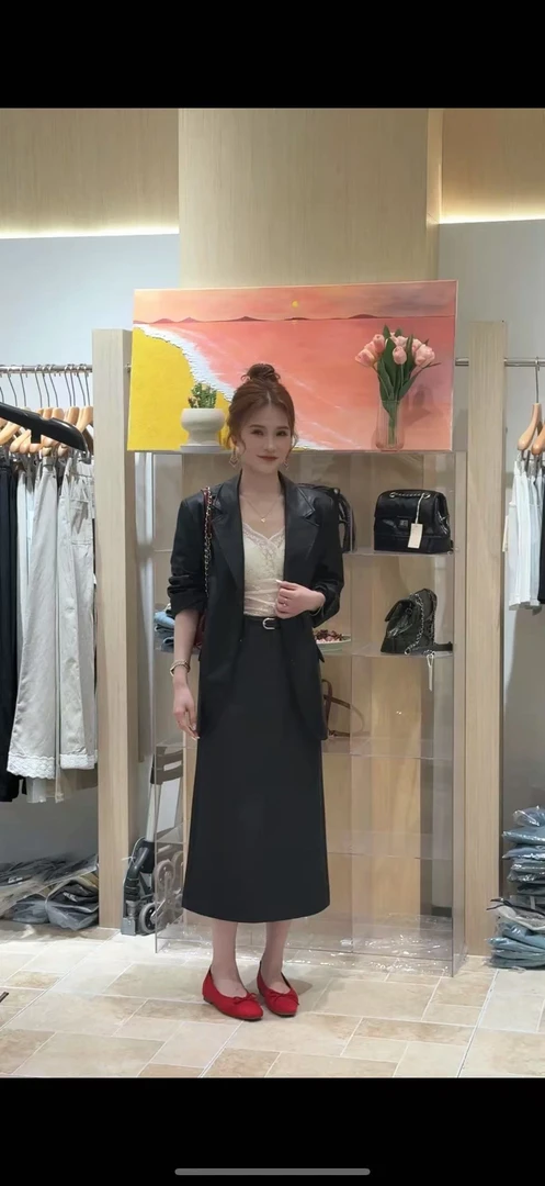 【慕莎服饰】高腰百褶西装半身裙设计显瘦中长裙#26116