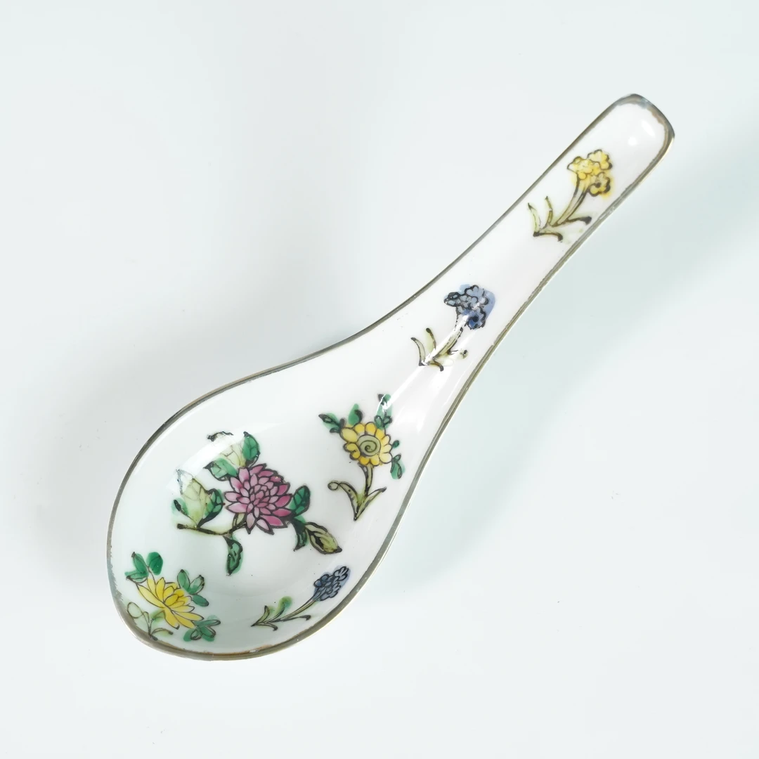 LABC250922035【十竹斋】民国粉彩花卉调羹