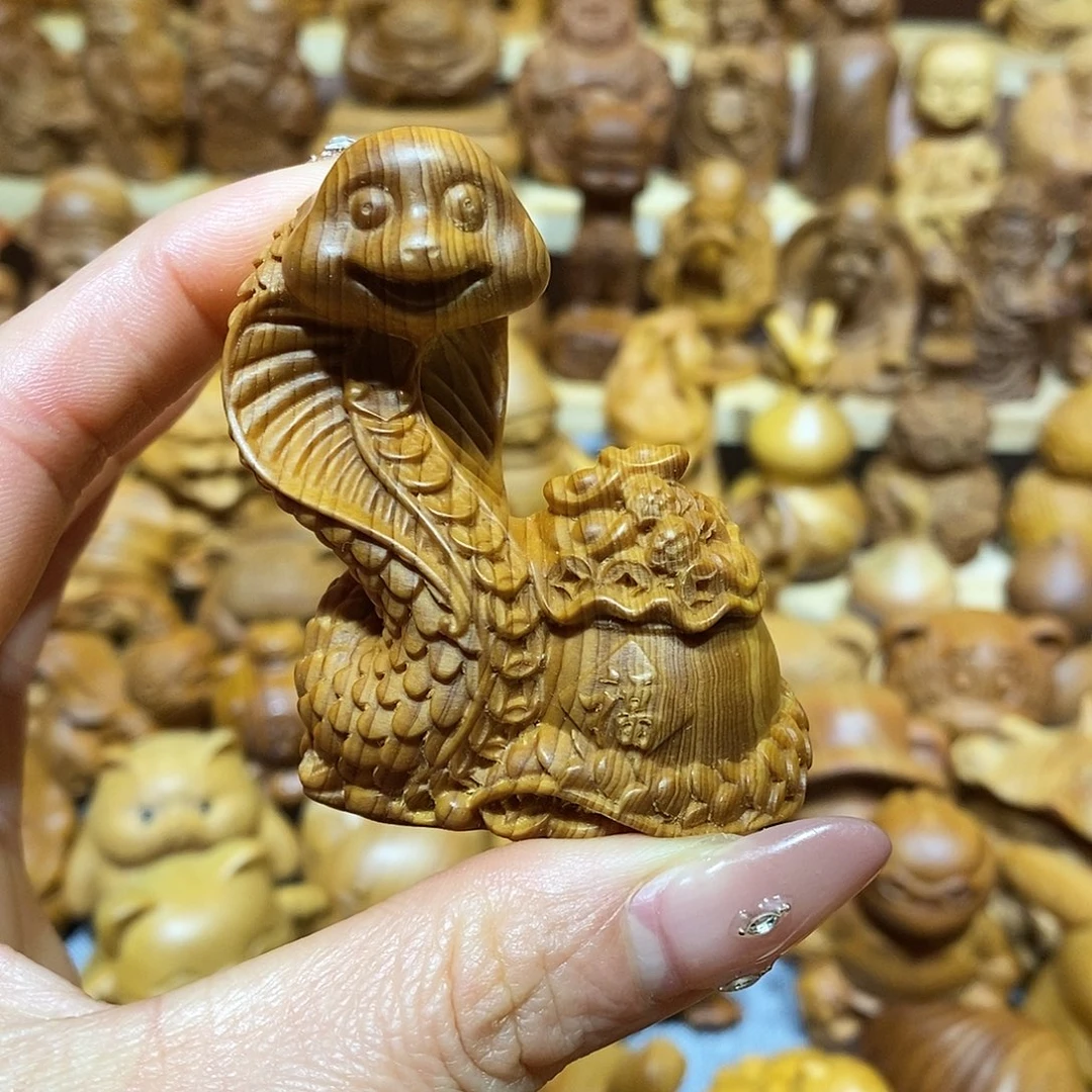 木小崖柏手把件，蛇，微暇