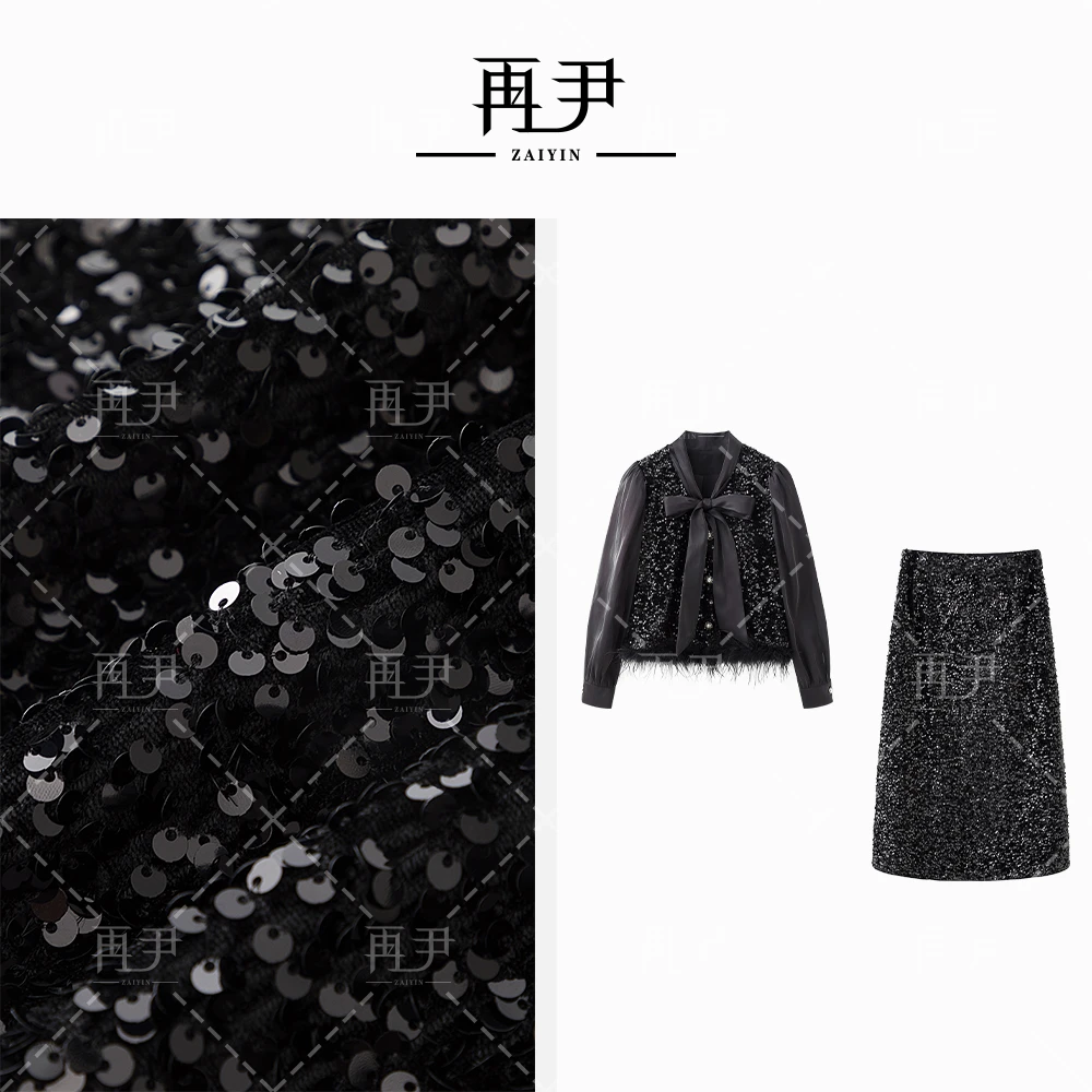 【闪耀瞬间】小众设计师轻奢气质小香风亮片女装套装GY25CT020026