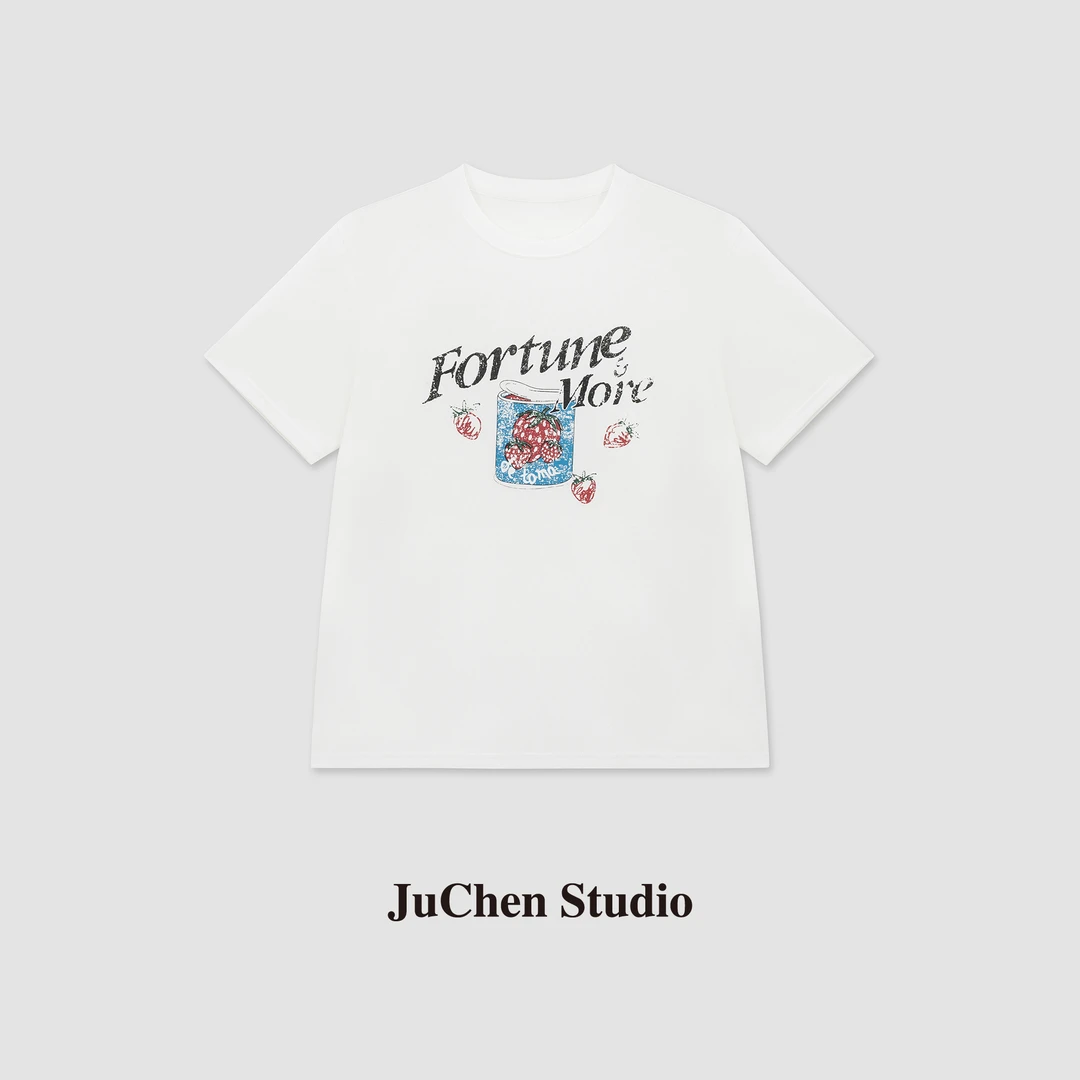 草莓罐头水洗做旧印花夏季亲肤棉感甜酷ins风宽松短袖T恤SS044185