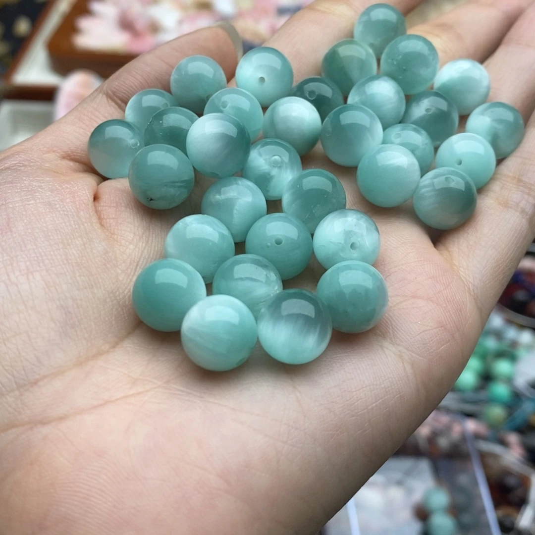 玛瑙/玉髓未镶嵌珠宝半成品两个装10.5mm绿海纹圆珠