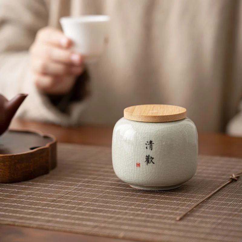 A305 哥窑开片茶叶罐国风密封罐家用禅意陶瓷防潮罐子茶盒普洱茶