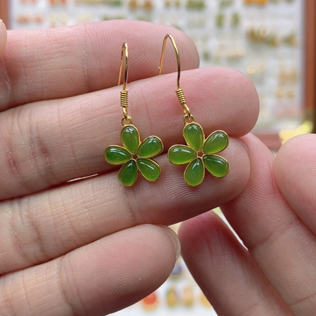 和田玉银S925镶嵌耳饰