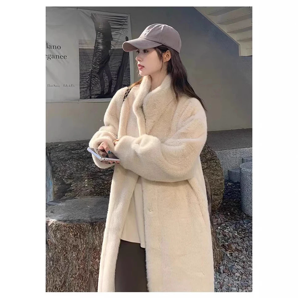 加厚长款立领水貂毛貂绒皮毛一体毛毛环保皮草外套女大衣轻暖