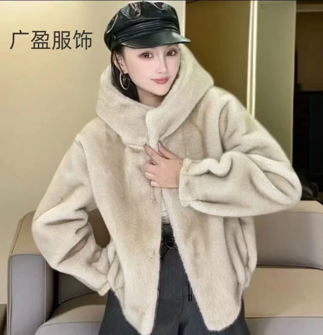 2025新款秋冬连帽设计师款双毛连帽短外套