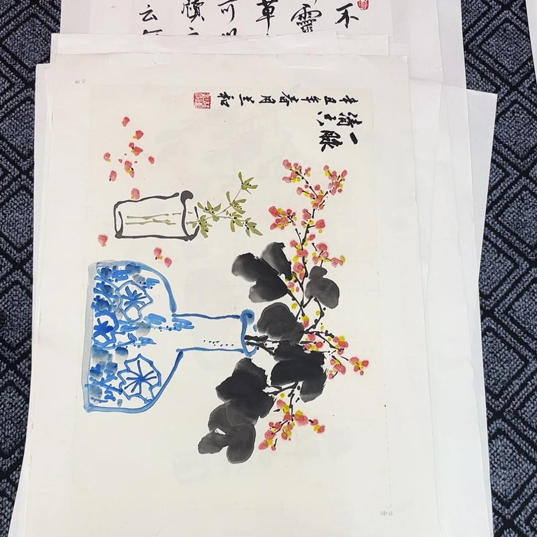 国画兰和老师四尺三开花鸟奇