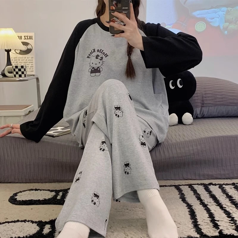 带胸垫月子服春秋产后两件套纯棉孕妇哺乳睡衣夏薄款卡通待产套头