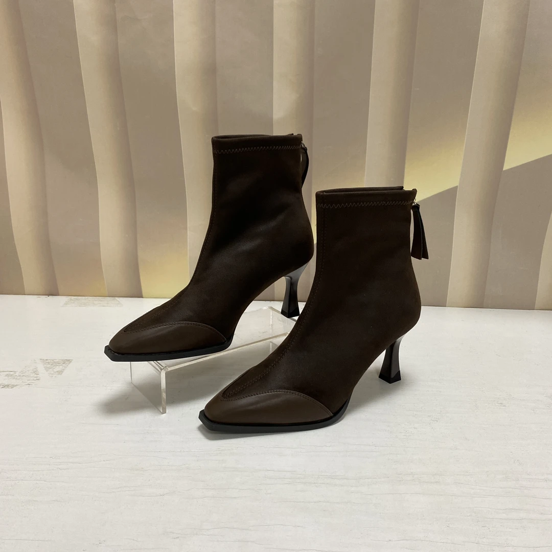 6020秋冬时尚气质细跟加绒短靴F