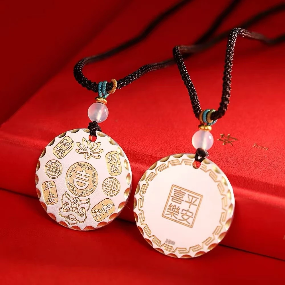 吊坠足银 足银999国潮描金吊坠手工编绳项链