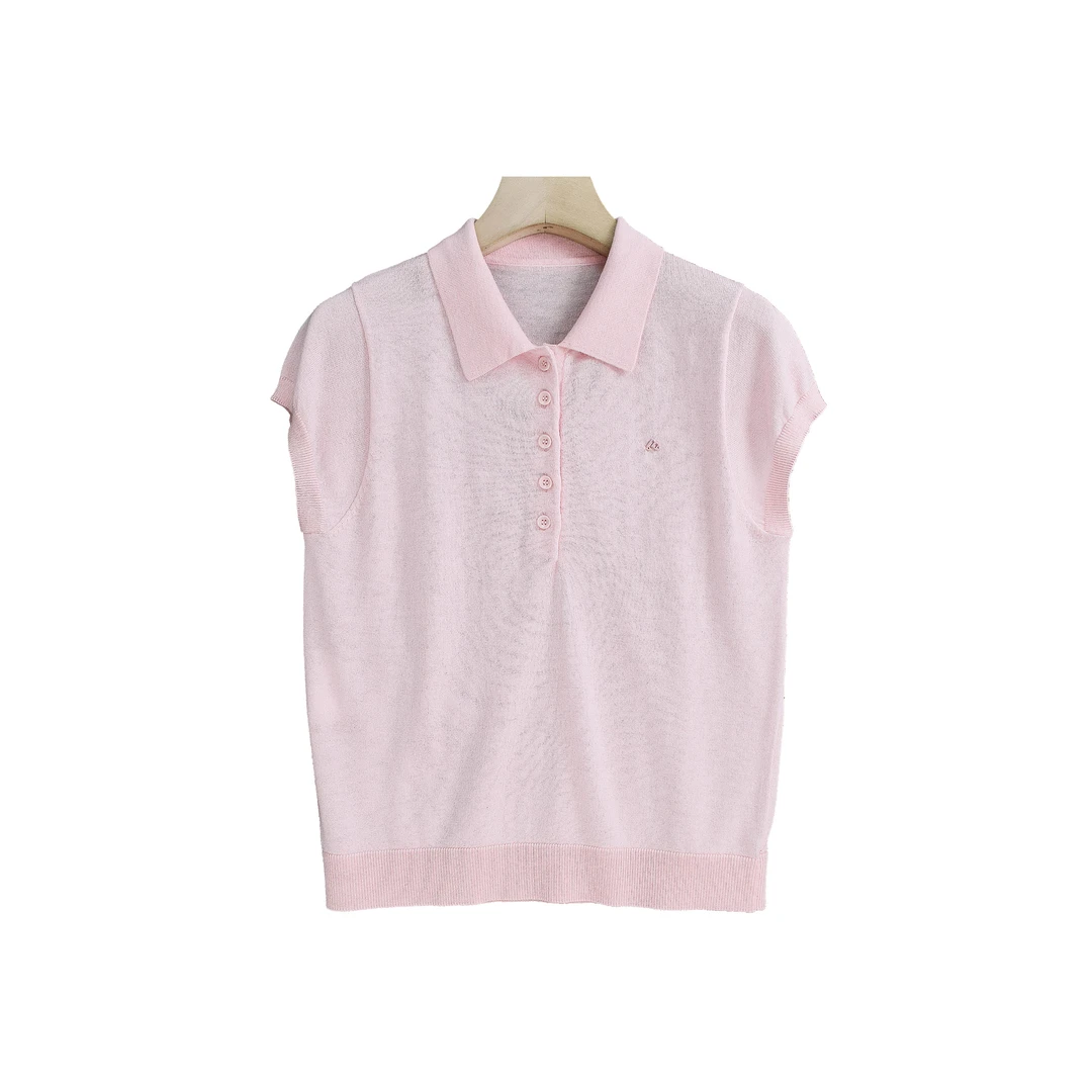 【菲儿】马卡龙色系POLO领短袖针织T恤-Y15373