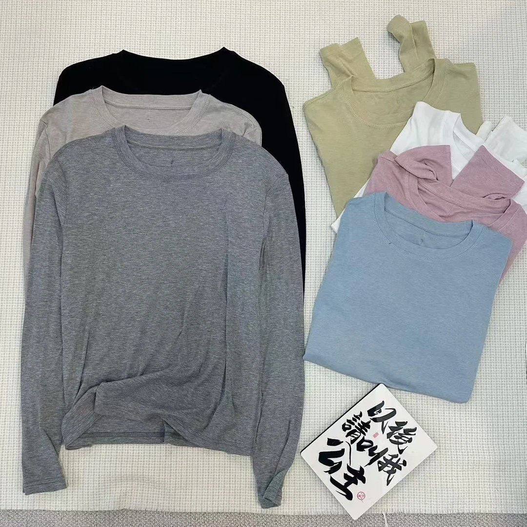 ［家淇定制］新韩版百搭修身显瘦时尚纯色圆领长袖打底上衣T恤 6132