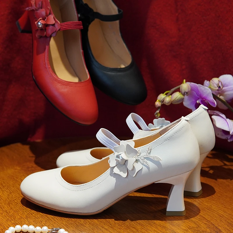 零尚舞度/头层牛皮/7cm复古民国风旗袍鞋高跟真皮女鞋单鞋 5562