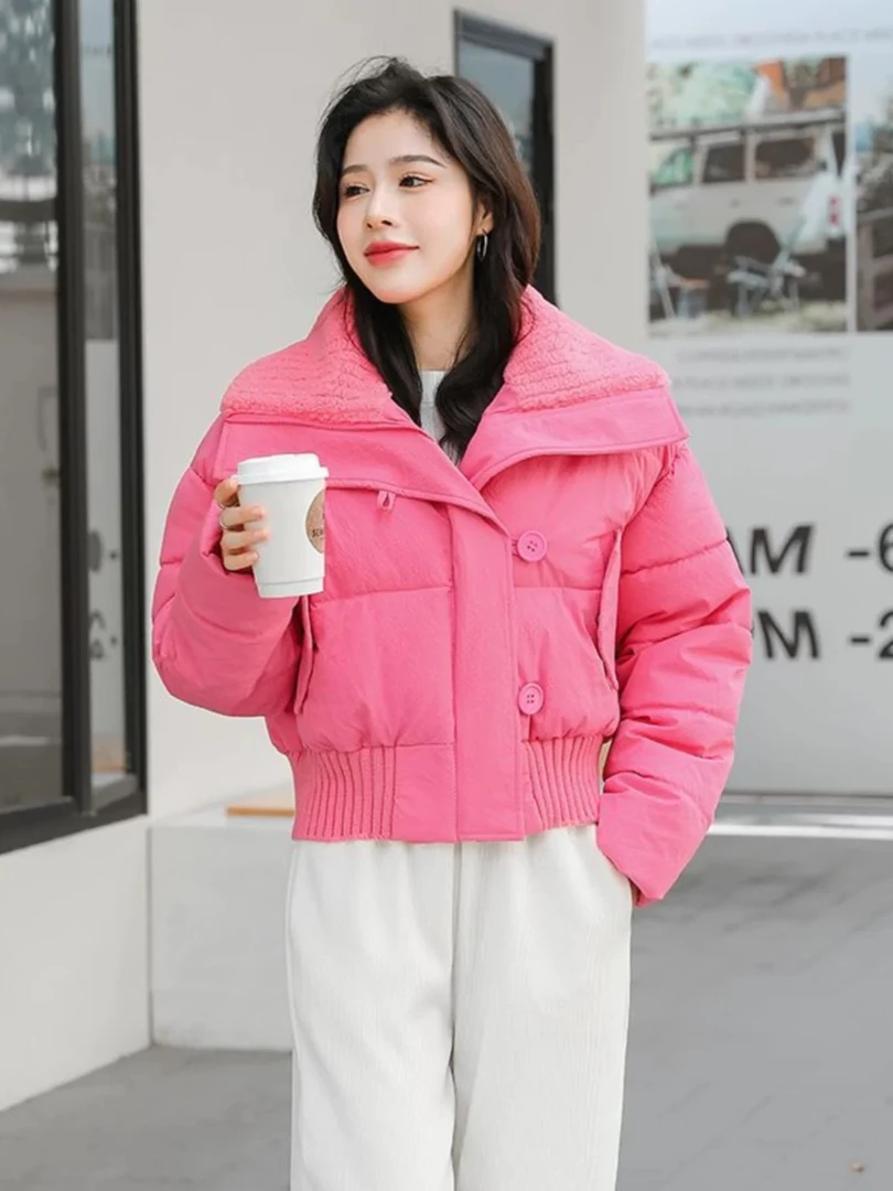 潮牌羽绒外套女士秋冬季新款大翻领面包服#8670