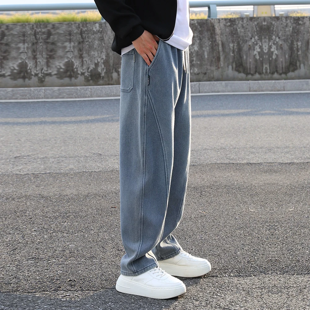 【星空纹】软牛仔裤男秋冬加绒百搭显瘦松紧腰复古水洗加厚休闲裤子