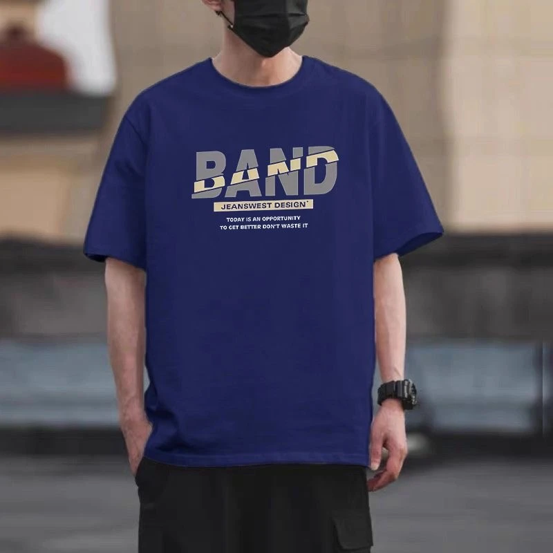 100%纯棉夏季美式复古小众潮流男生短袖T恤宽松百搭休闲上衣体恤