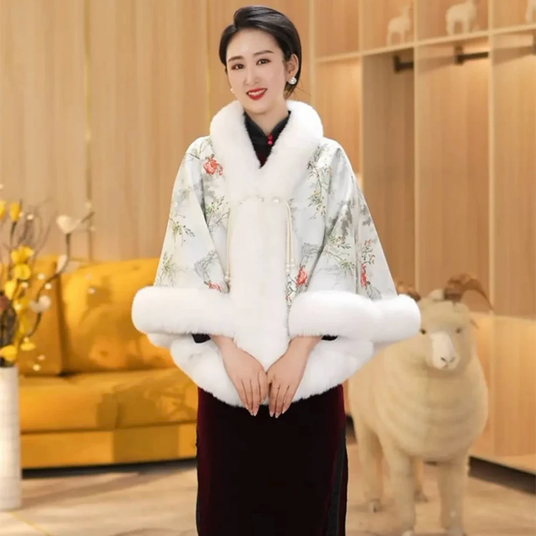 【锦绣江南】新款旗袍温柔加绒加厚斗篷披肩披风秋冬百搭毛绒外套