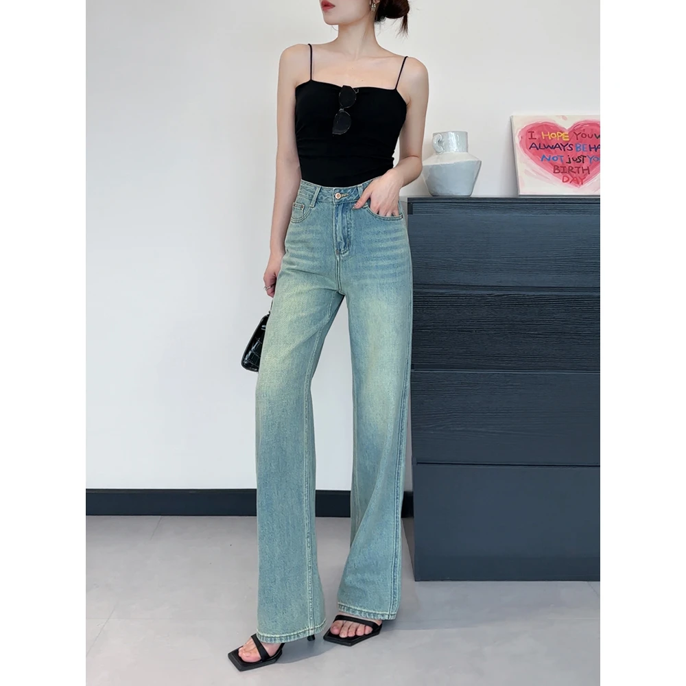 小王家清仓款直筒高腰牛仔裤显瘦阔腿裤夏季宽松长裤裤子89070