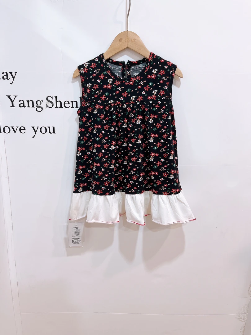 【周艳红】蓝底红碎花春夏时尚女A裙子儿童黑色童装夏季百搭小童