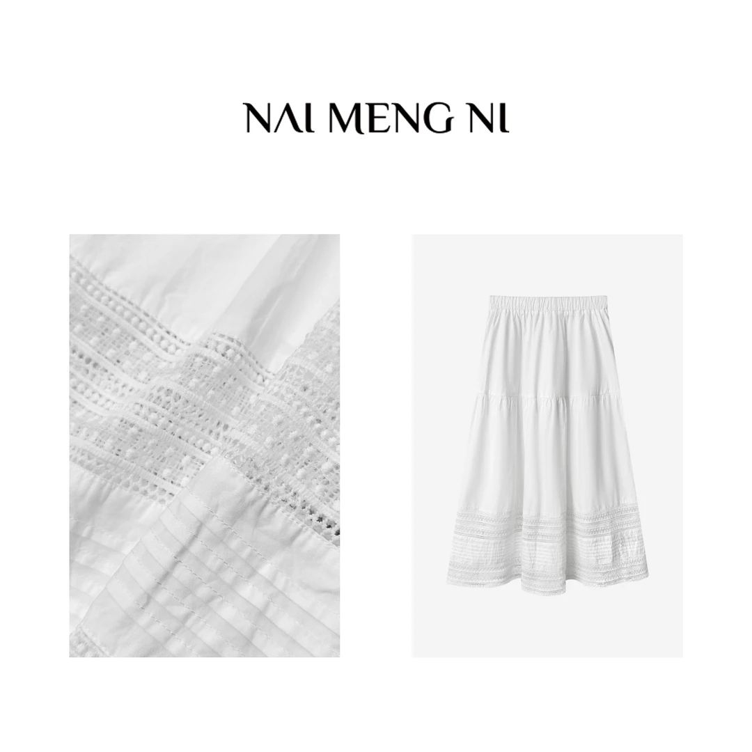 肉肉 26RR12568法式白色半身裙春夏新款设计感蕾丝边气质a字裙子
