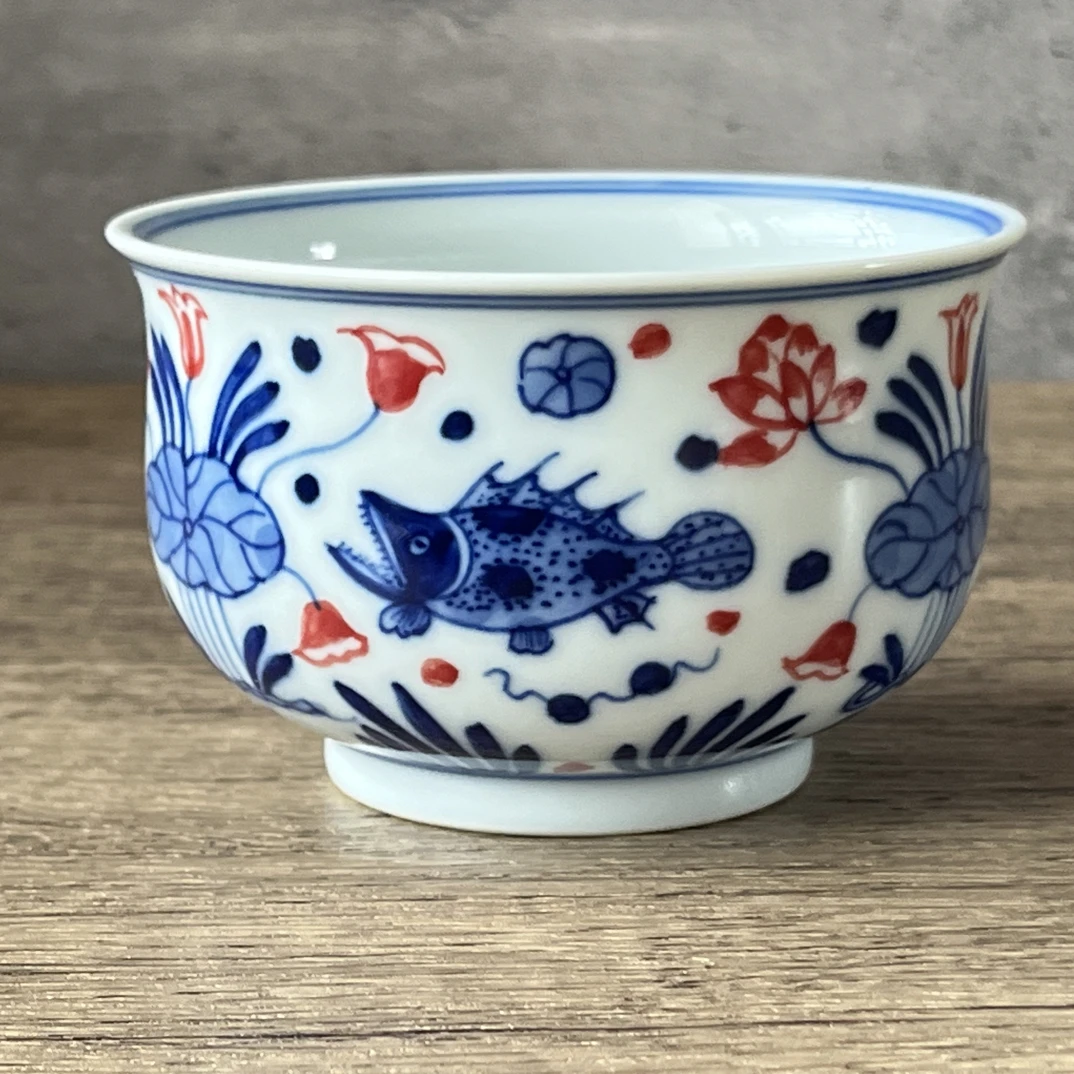 青艺窑 陶瓷手绘主人杯炉式杯 青花鱼藻纹 全手工 景德镇高温瓷