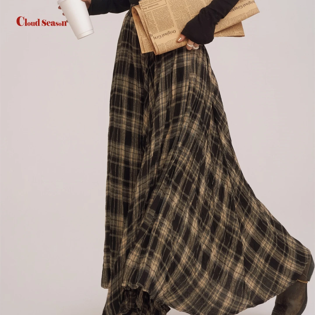 Cloud season奥菲利亚格子半裙秋冬格子秋季棉质A字半身裙风琴