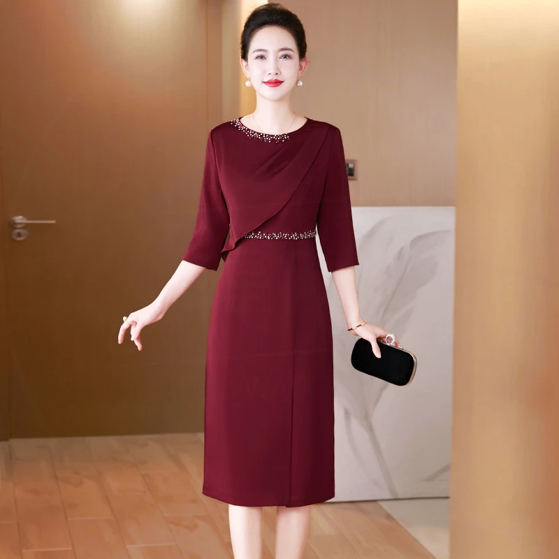 2025年春秋款喜妈妈气质婚宴礼服妈妈装高端大气修身显瘦连衣裙xy