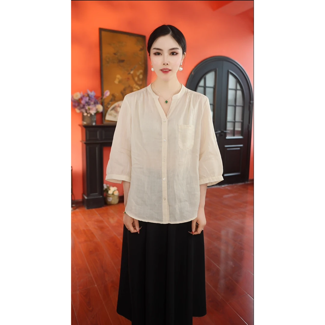 【高端定制苎麻】悦己妍色夏季新款100%苎麻衬衫高级显贵气女士衬衫