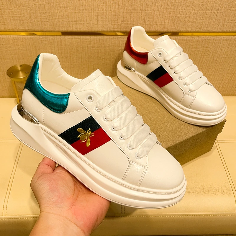 宝诗秋季透气干净感痞帅男鞋休闲百搭时尚潮流厚底增高麦昆小白鞋