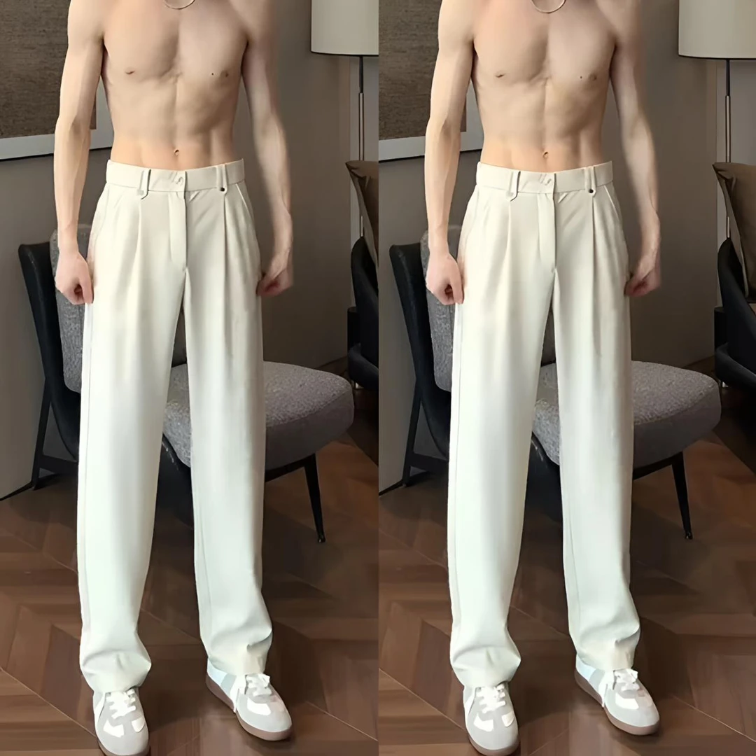 春夏高级感潮牌休闲宽松垂感西裤男显瘦免烫抗皱冰丝直筒休闲长裤