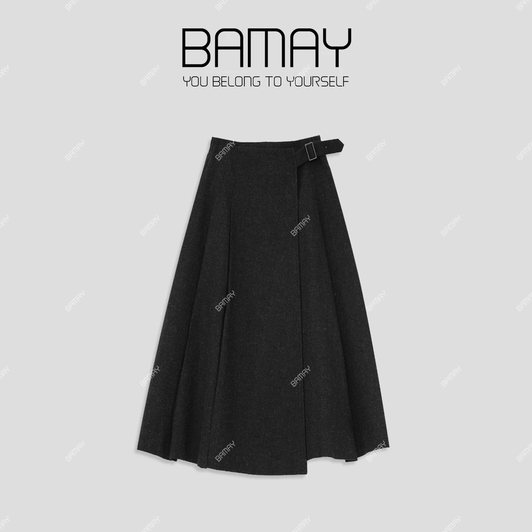 【BAMAY】T2024秋冬新款高级感休闲百搭羊毛A字半身裙XH243BQ16C