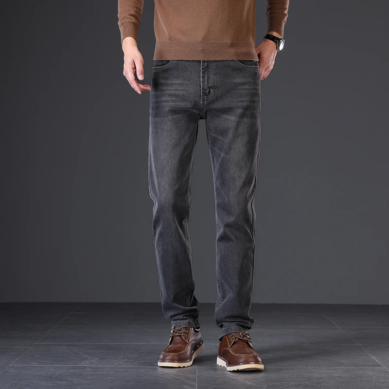 黑灰色牛仔裤男弹力中高腰直筒男裤潮流春秋款百搭修身男士长裤子