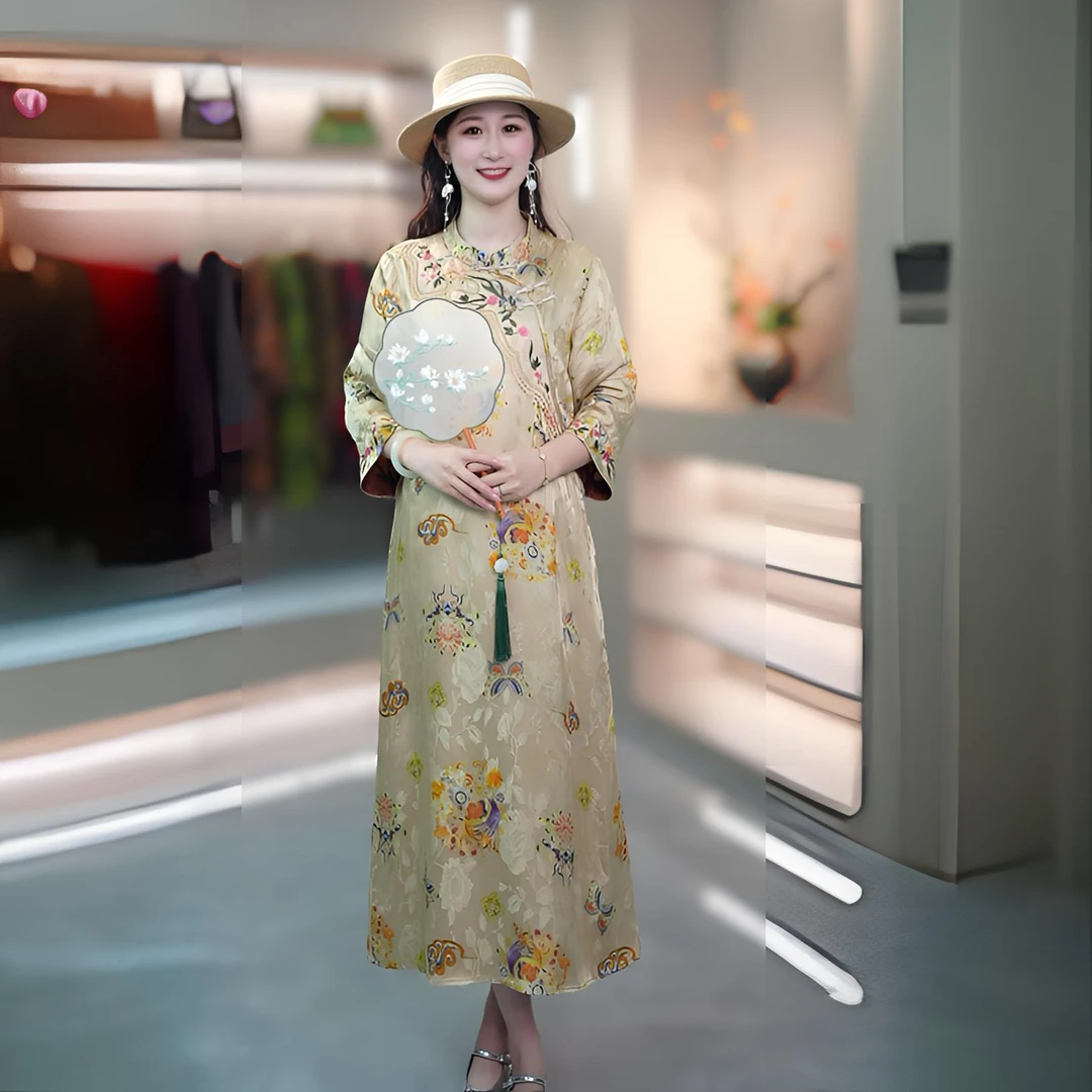 【有凤来仪】新中式连衣裙刺绣新款百搭显瘦休闲气质中长款中国风