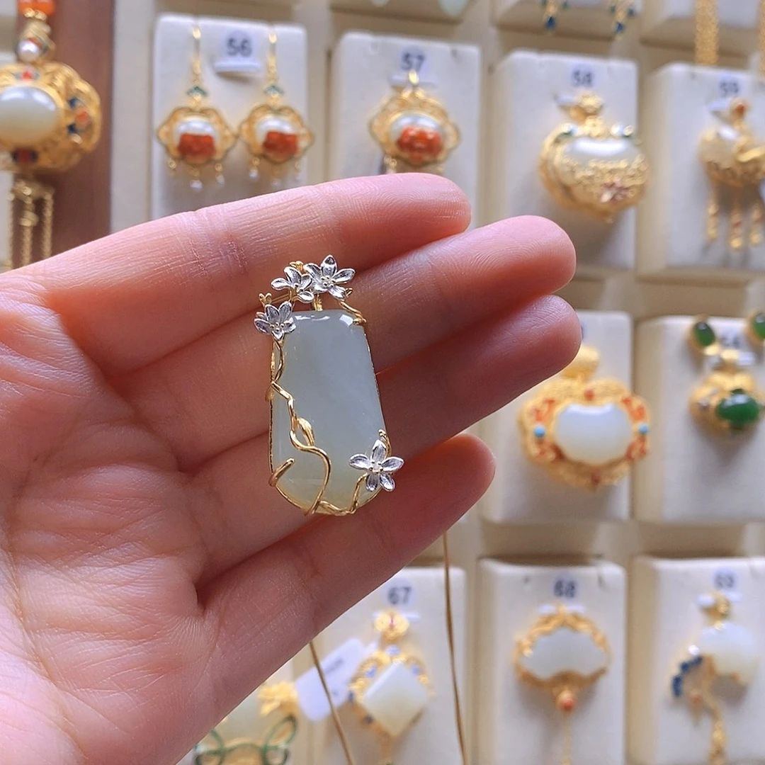 和田玉颈饰银S925镶嵌