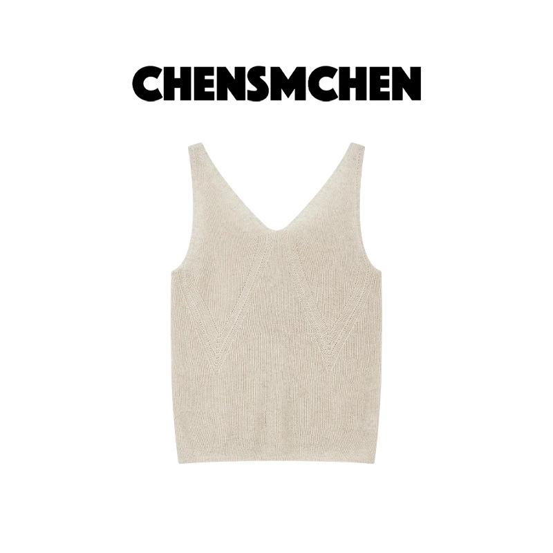 CHENSMCHEN简约V领无袖吊带背心女松弛慵懒气质显瘦上衣CSB5120MN