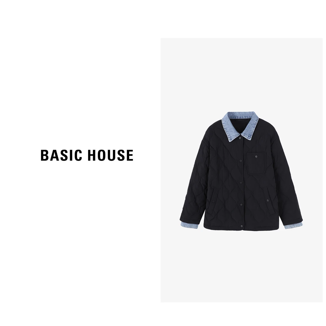 Basic House/百家好秋冬牛仔拼接假两件轻暖羽绒服女-B0704B50852