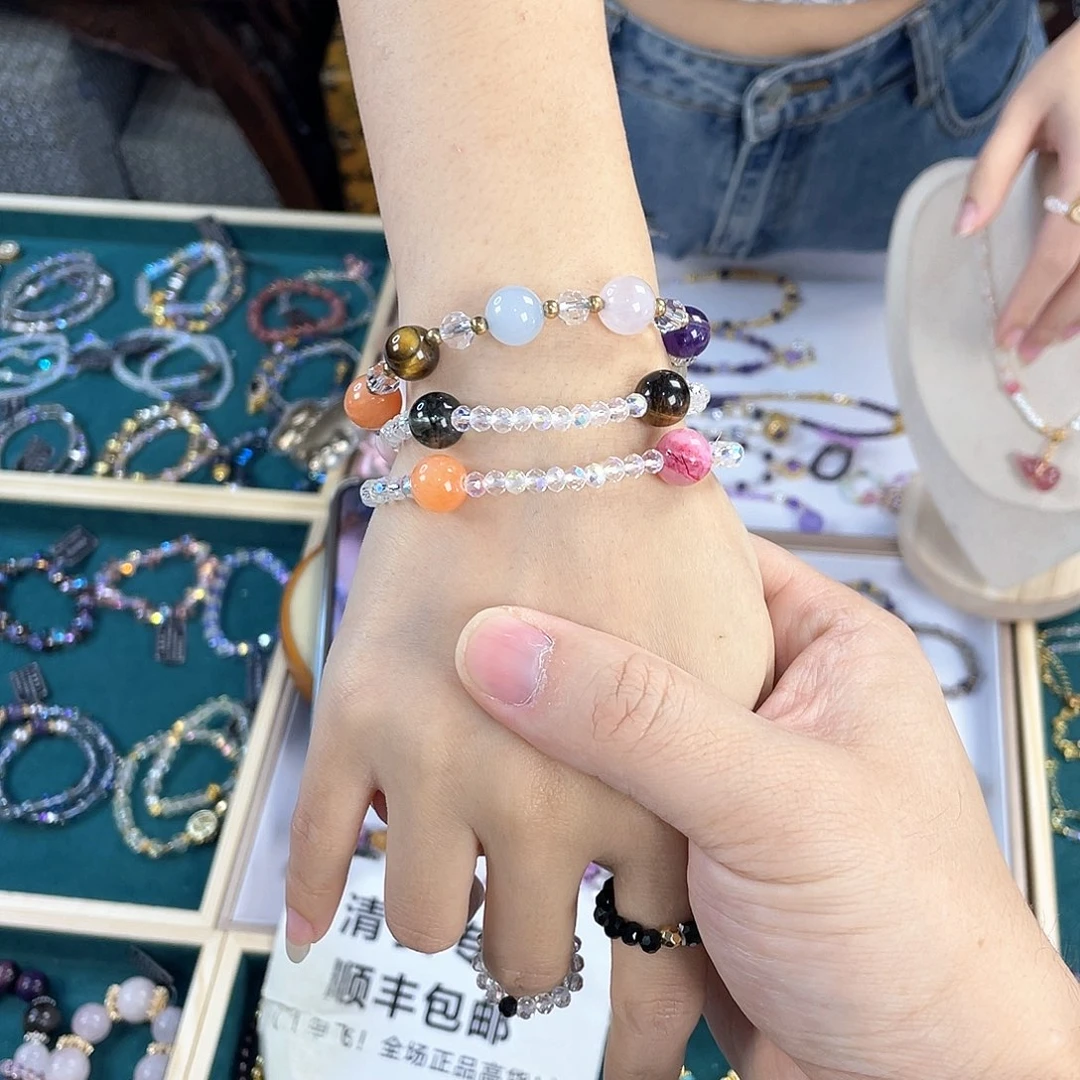 水晶手链银S925镀金镶嵌