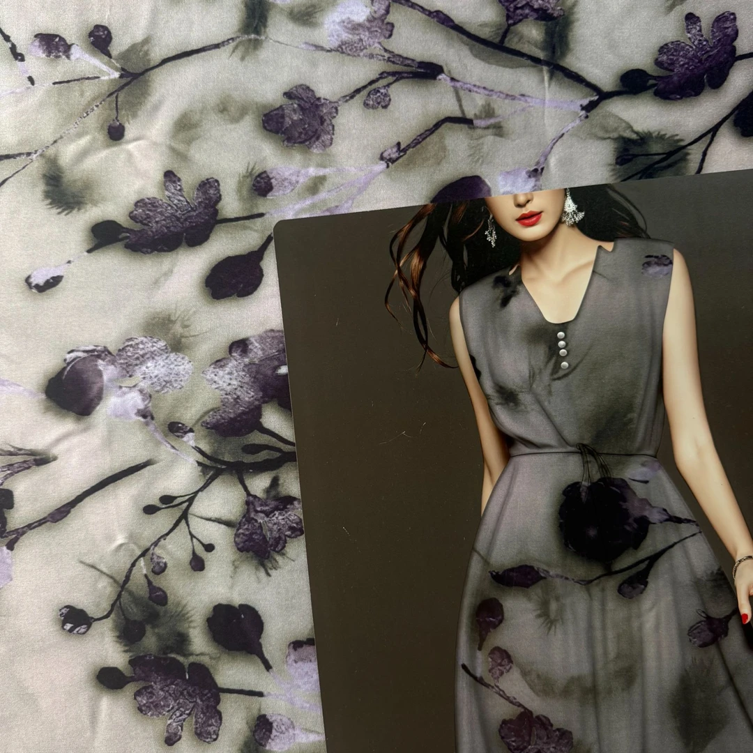 【贡缎.灰底紫晕染】新款贡缎面料手工diy布料