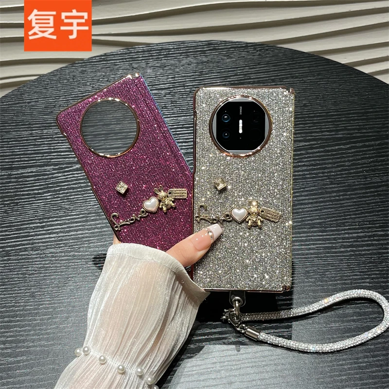 小碎钻兔子适用华为matex5折叠典藏版手机壳matex6全包双中轴保护