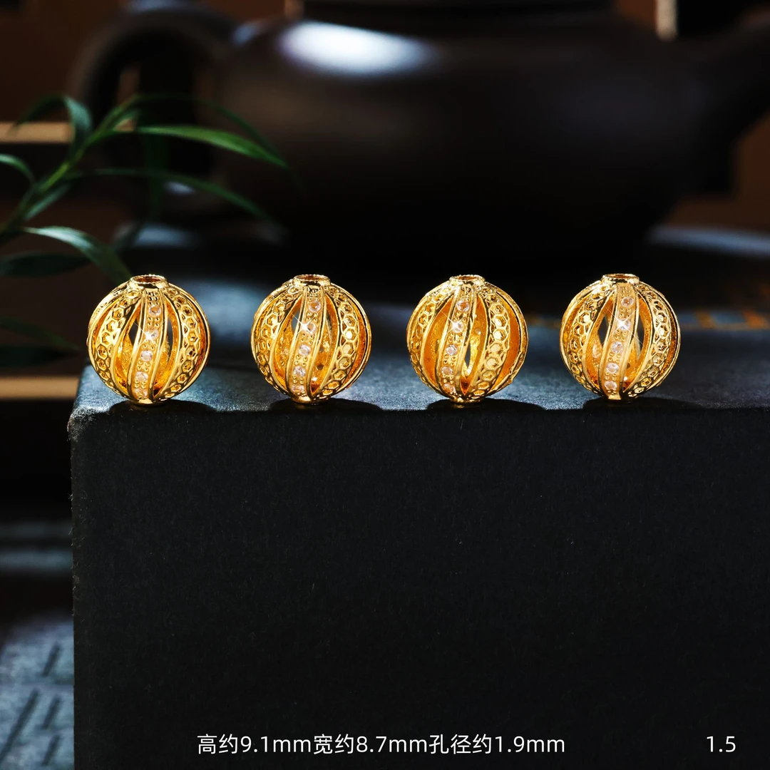 【金豆工厂】18K金豪镶扭扭珠南瓜珠圆珠转运珠隔珠（厚5D金）D