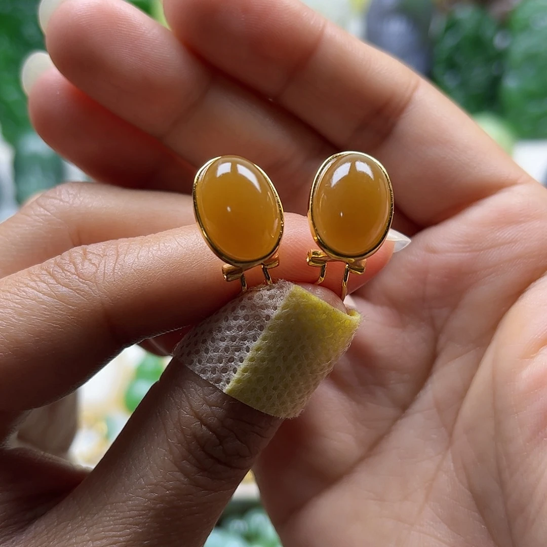 和田玉耳饰银S925镶嵌