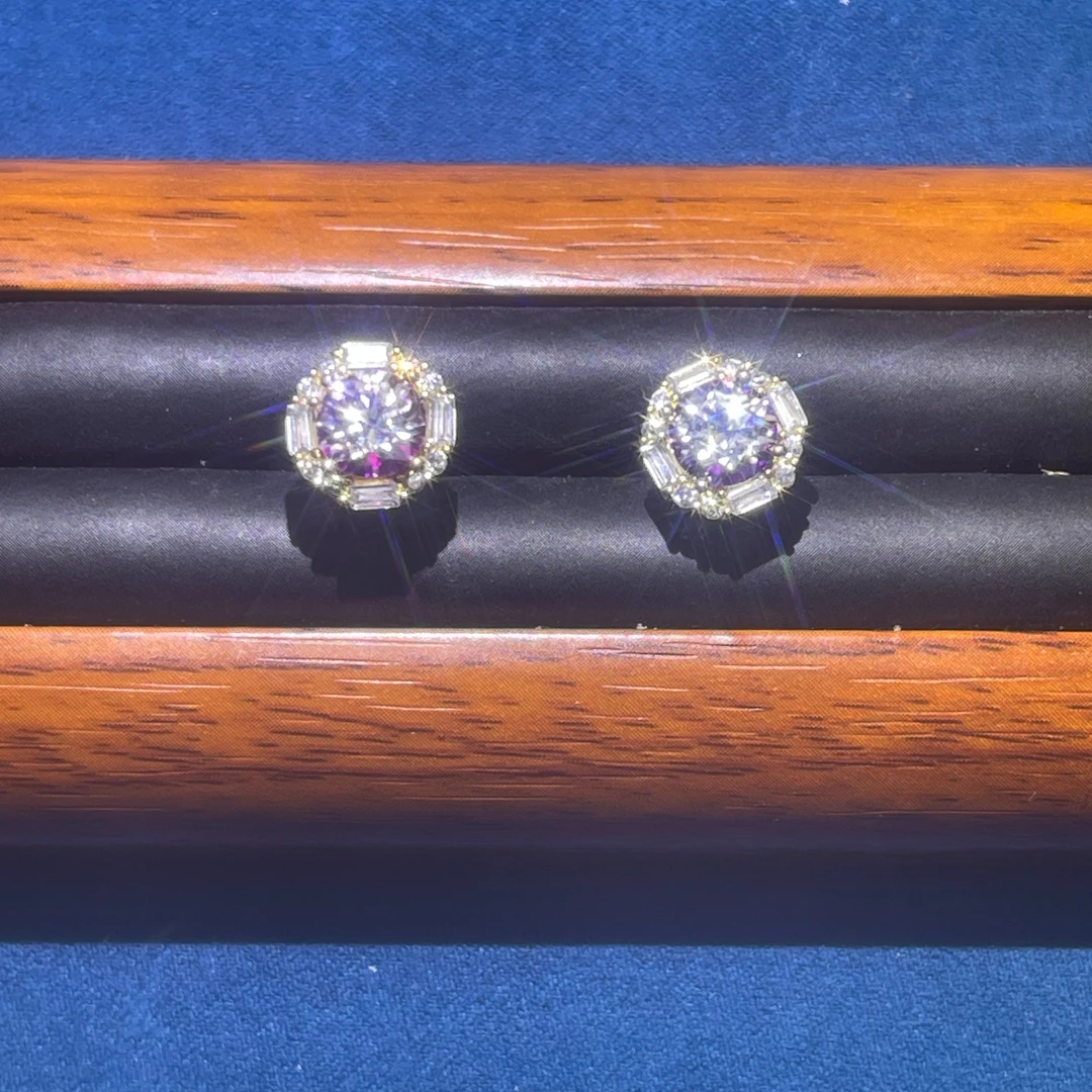 s10009黄托紫镶几何耳钉多样发