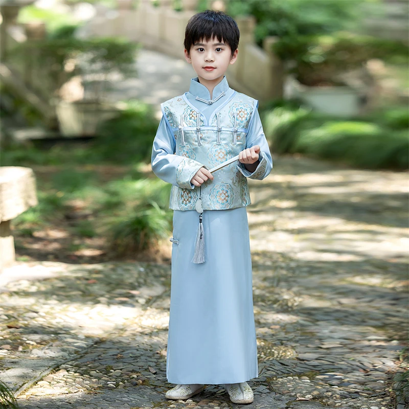 清朝满族阿哥贝勒服男童古装长衫儿童帅气古风春秋中式大褂演出服