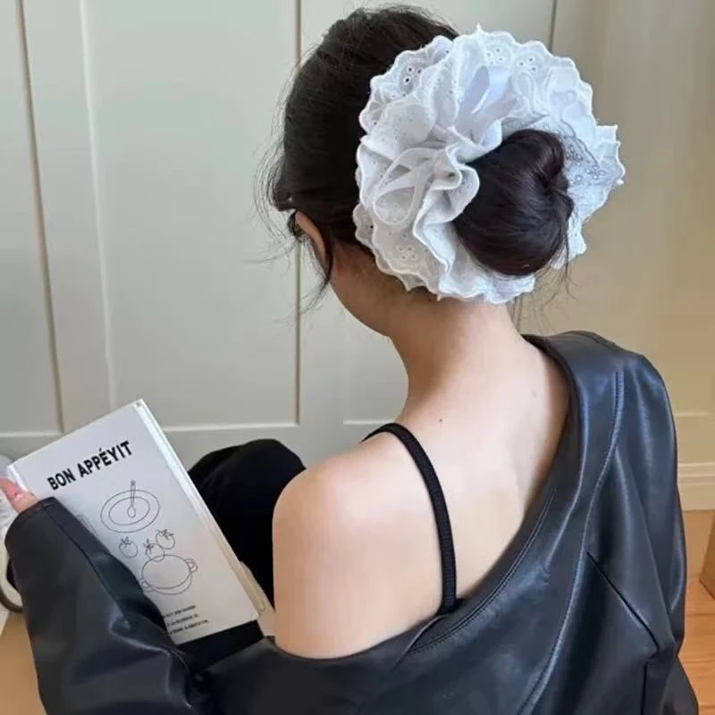 超仙四层蕾丝丝带花边大肠发圈抽绳式2025新款温柔扎马尾发饰